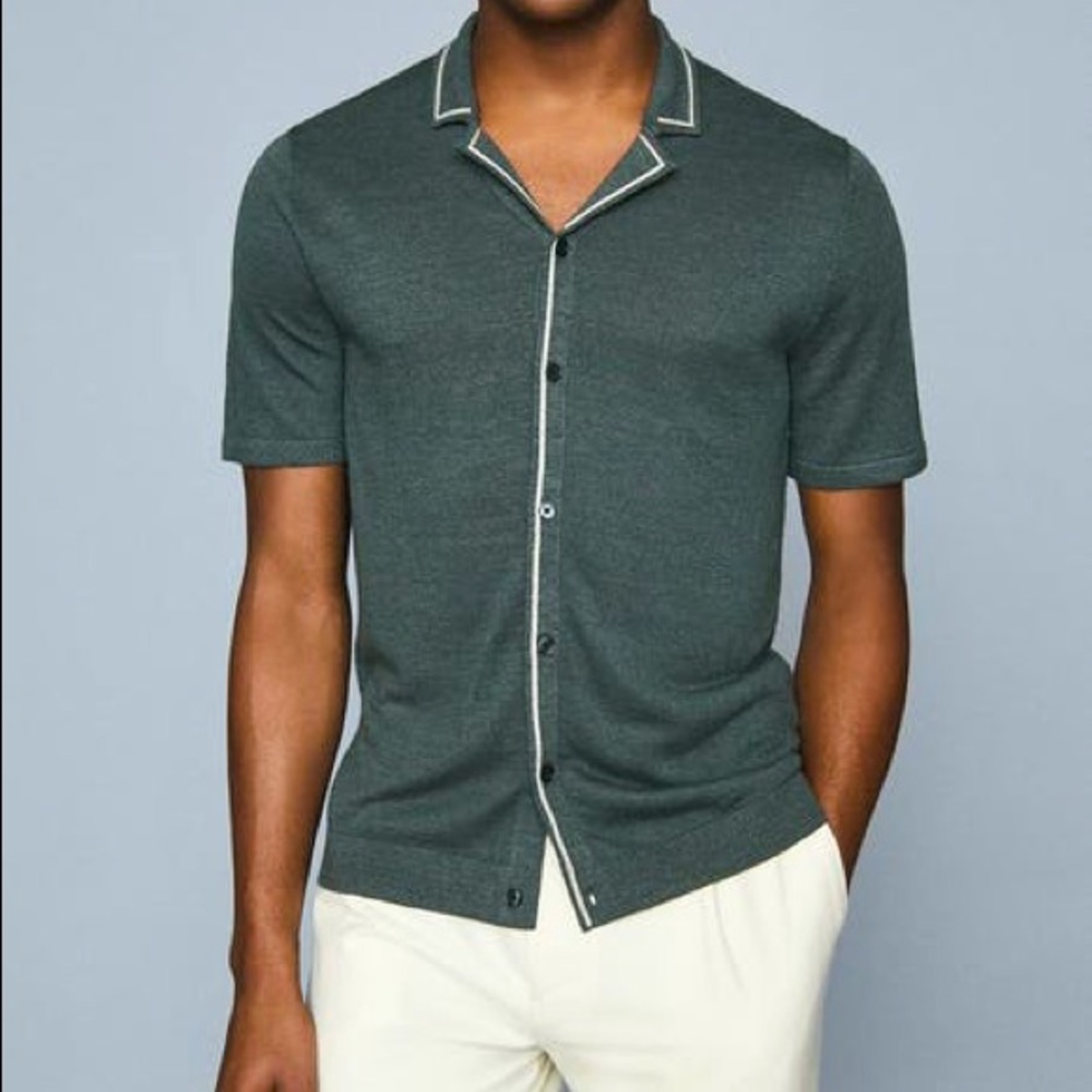 Reiss Cuban Tipped Collar Color Block Shirt